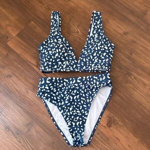 Blue & White Speckled Two-Piece Bikini